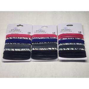 (3 pks) Pink/Zebra/Asst Colors 18 PCS STUDIO SELECTION ELASTICS~54 Hair Ties